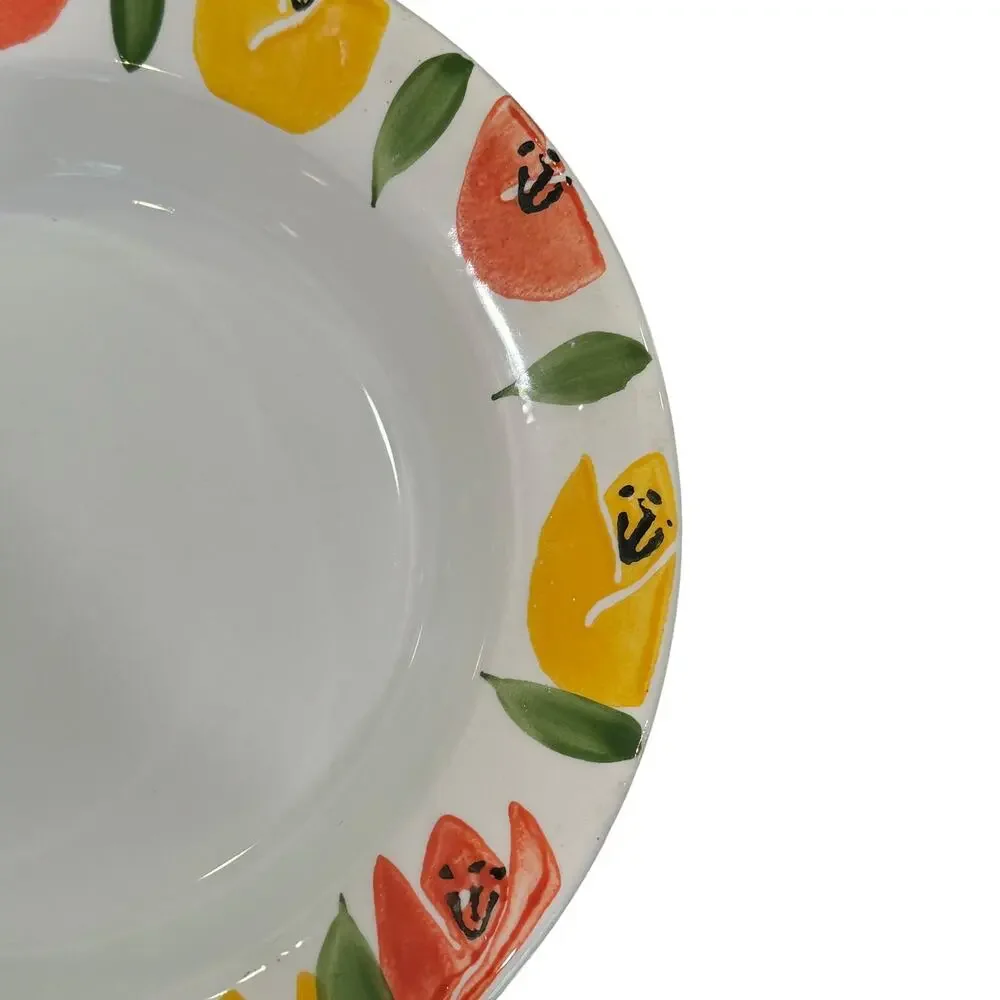 Pier One Tulips Floral Soup Bowl  Rimmed‎ Handpainted Yellow Made In Italy 9